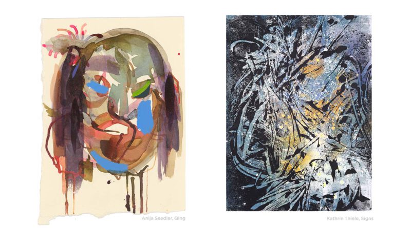 Bilder von zwei beteiligten Künstlerinnen mit abstrakten Motiven