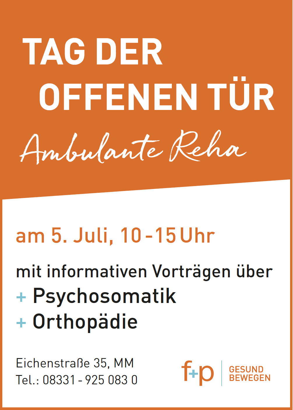 Anzeige für Tag der Offenen Tür bei f+p Reha