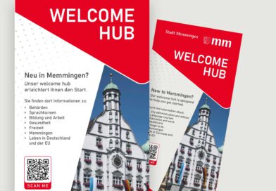 Die Titelseite eines Flyers, der für den Welcome Hub wirbt