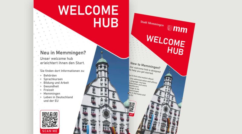 Die Titelseite eines Flyers, der für den Welcome Hub wirbt